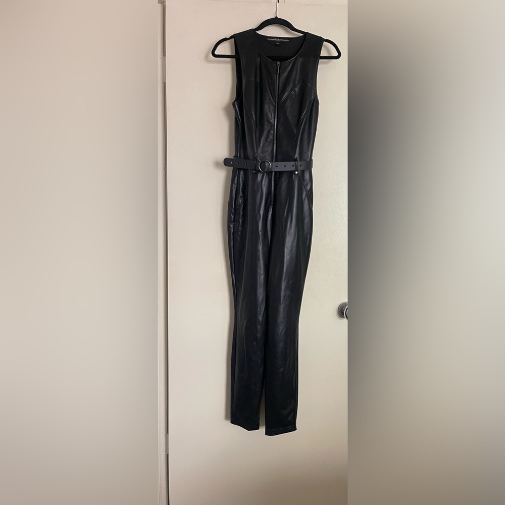 Guess Vegan Leather Black Jumpsuit w/ belt sz 4